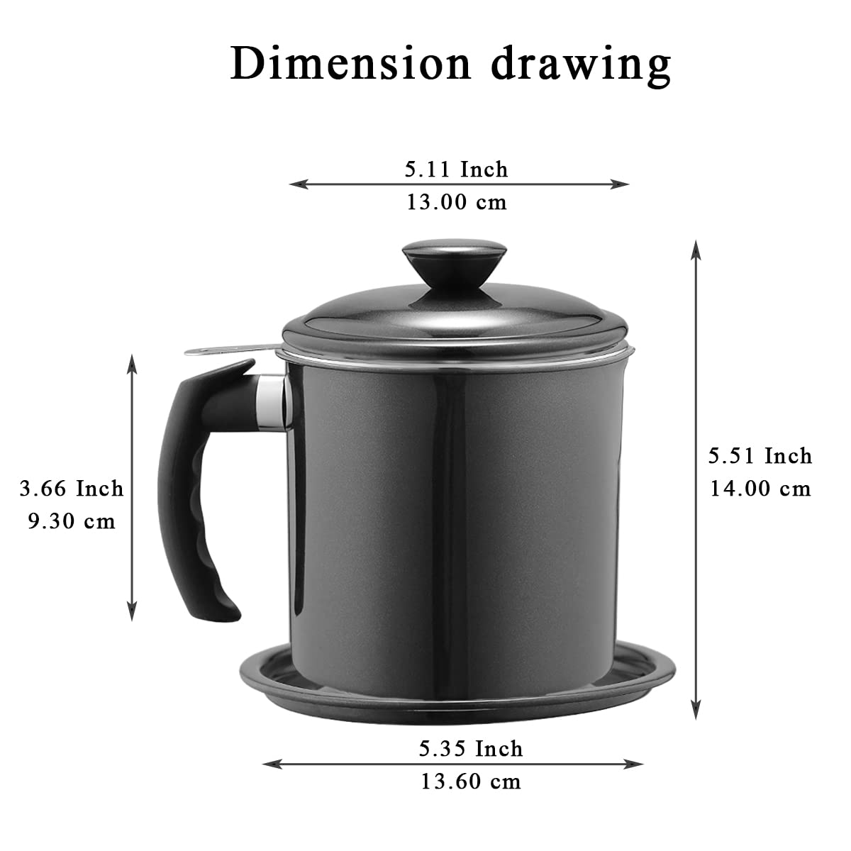 Kyraton Black Bacon Grease Container With Strainer  48 oz Black Coating Stainless Steel Oil Container  Pot Fat Storage With Lid  Easy Grip Handle Suitable For Storing Frying Oil And Cooking Grease